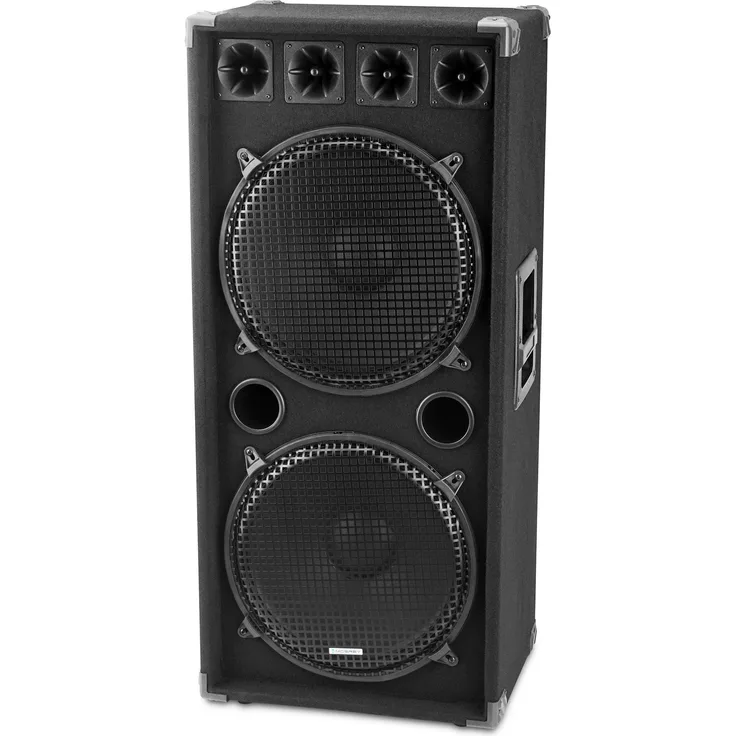 McGrey DJ-2522 2-Etagen DJ PA Lautsprecher Box 2x 38cm (15 ) Subwoofer 1500W (Passiv, 2-Wege System, Holzgehäuse)