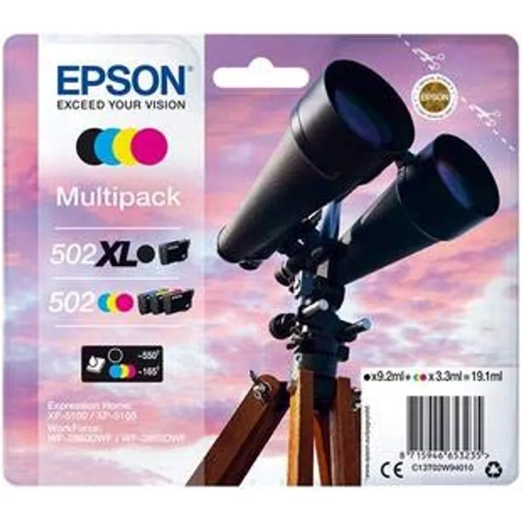 Epson 502XL Multipack - 4er-Pack - 19.1 ml - High Capacity - Schwarz, Gelb, Cyan, Magenta - Original - Blister mit RF- / aktustischem Alarmsignal - Tintenpatrone - für Expression Home XP-5100, WorkForce WF-2860