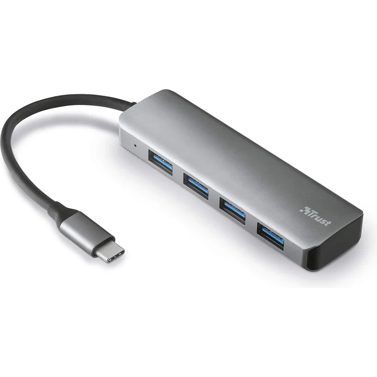 Trust Halyx USB-C Hub mit 4 USB-A 3.2 Anschlüssen (für MacBook Pro 2018-2017, Google Chromebook Pixelbook, Dell XPS und Andere Type C Geräte) grau – Bild 1