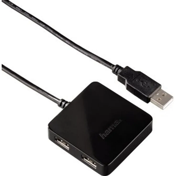 Hama USB Hub 2.0, 4-fach Adapter (Splitter mit 4 USB-Ports, kompakt, großer Buchsenabstand, bus-powered, externer USB-Verteiler) schwarz