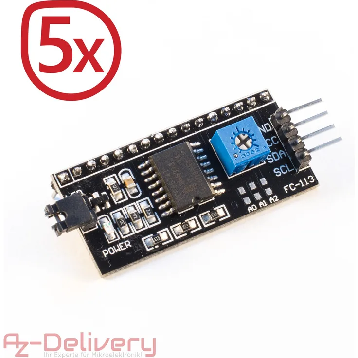 AZDelivery 5er Set I2C IIC Adapter Serielle Schnittstelle für LCD Display 1602 und 2006