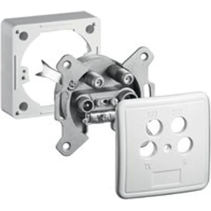 Goobay 67089 4-Loch Antennen-Dose (2x SAT - TV -Radio) für Unterputz- und Aufputz-Montage, Weiß