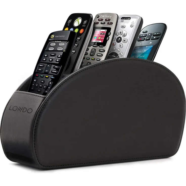 Londo Fernbedienungshalter mit 5 Taschen - Platz für DVD, Blu-Ray, TV, Roku oder Apple TV Fernbedienungen - Leder mit Wildleder Futter (Schwarz)