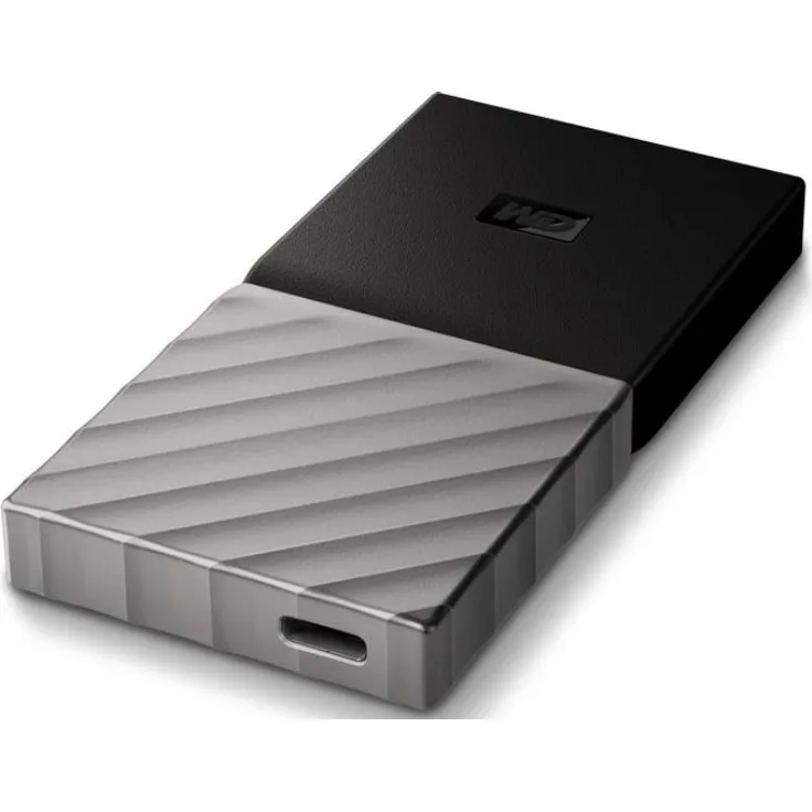 WD My Passport SSD WDBKVX2560PSL - Solid-State-Disk - verschlüsselt - 256 GB - extern (tragbar) - USB 3.1 Gen 2 (USB-C Steckverbinder) - 256-Bit-AES - schwarze Oberseite mit gunmetal (mittel metallisch grau) Boden (WDBKVX2560PSL-WESN) - Preisvergleich