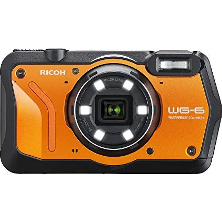 RICOH WG-6 Orange wasserdichte Kamera Hochauflösende Bilder mit 20 MP 3-Zoll-LCD Wasserdicht bis 20 m Stoßfest bis Fallhöhe von 2,1 m Unterwassermodus Ring mit 6-LEDs für Makroaufnahmen