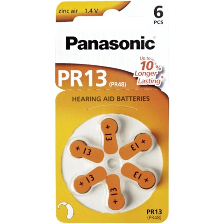 Panasonic PR13 Zink-Luft-Batterien für Hörgeräte, Typ 13, 1.4V, Hörgerätbatterien, 6er Pack, orange – Bild 1