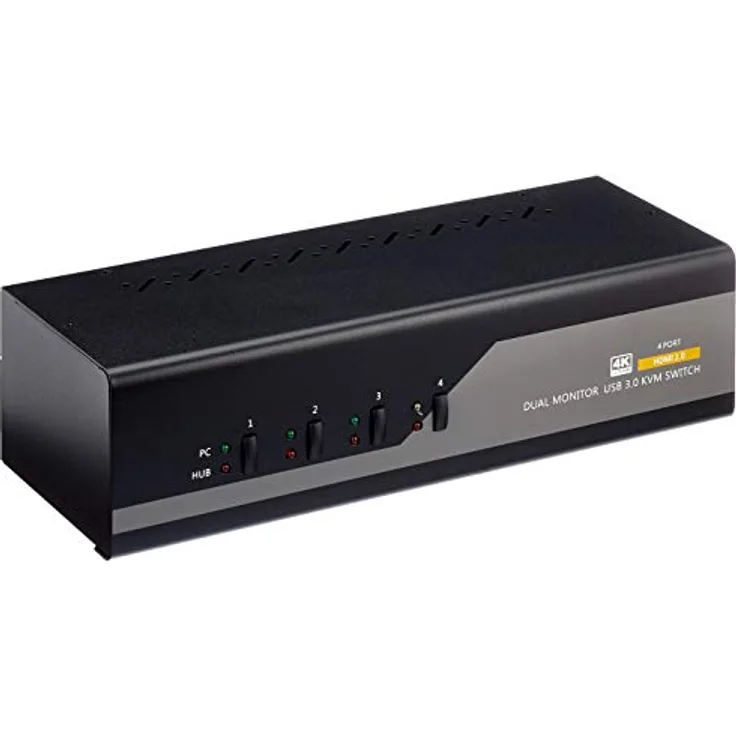 InLine 62654I KVM Desktop Switch, 4-fach, Dual Monitor, HDMI, 4K, USB 3.0, Audio