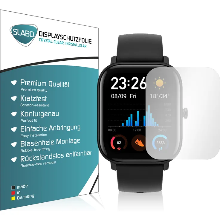 4x Slabo Displayschutzfolie für Amazfit GTS KLAR "Crystal Clear" (verkleinerte Folien) Displayfolie Schutzfolie Folie