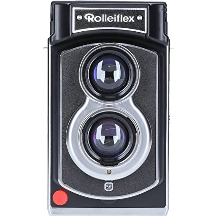 Rolleiflex Sofortbildkamera - Instant Kamera im hochwertigen Retro Design und mit integriertem Blitz, manueller Bildausgabe und Umgebungslichtmesser - Schwarz