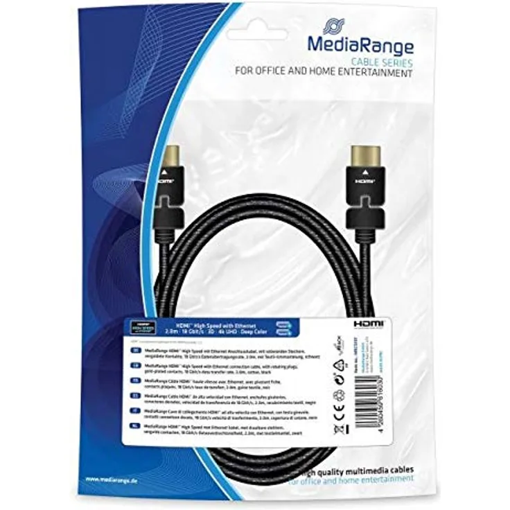 MediaRange MRCS197 HDMI Anschlusskabel 2m Textil-Ummantelung 18GB schwarz