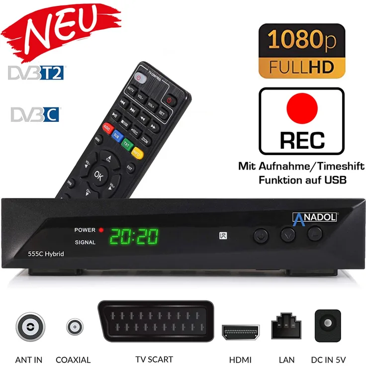 Anadol ADX 555c HD 1080p Kabel DVB-C2 Receiver, HDMI, EPG, schwarz