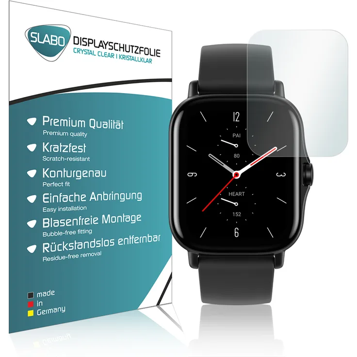 4x Slabo Displayschutzfolie für Amazfit GTS 2 | Amazfit GTS 2e KLAR Crystal Clear (verkleinerte Folien) Displayfolie Schutzfolie Folie
