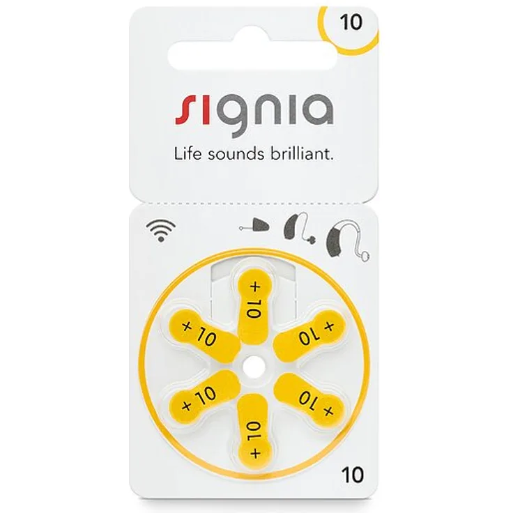 Signia Hörgerätebatterien - PR70 Typ 10 Gelb - 6er Packung
