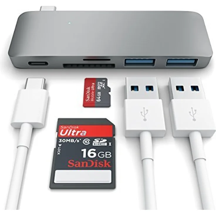 Satechi ST-TCUPM Typ-C Pass Through USB Hub space gray, Cardreader + 3 Port USB Hub, USB-C 3.0 (B019PHF9UY)