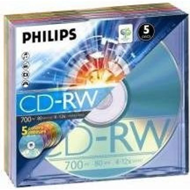 Philips CD-RW Rohlinge 80Min 700MB 4-12x 5er Slim Case coloured – Bild 1