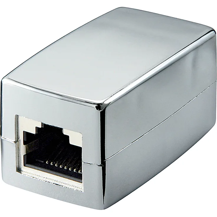 Goobay 68161 RJ45 Crossover Modularkupplung - Verbinder, CAT 5e, metallisiertes Gehäuse, 2x RJ45-Buchse (8P8C), silber