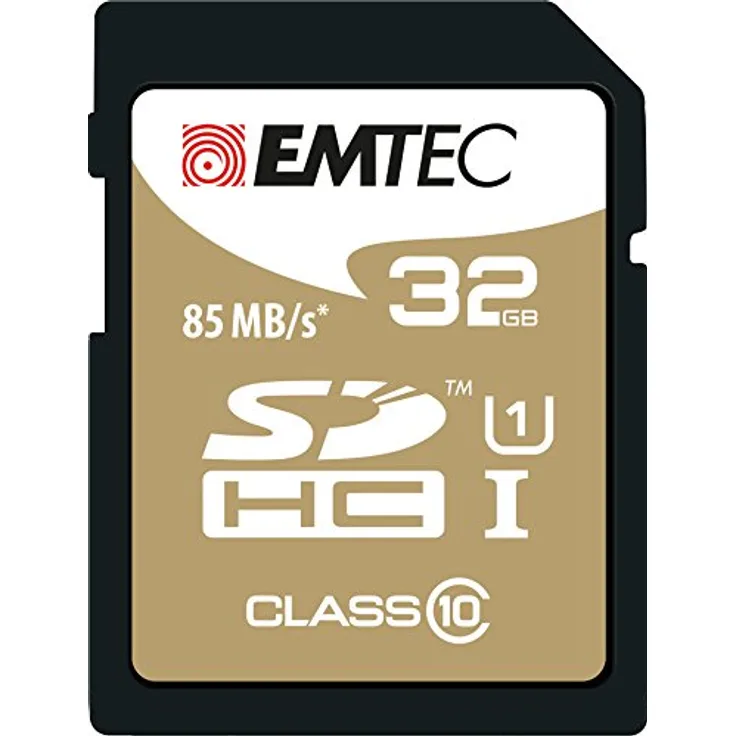 Emtec 32GB Class10 Gold + Speicherkarte SDHC Klasse 10 - Speicherkarten (32 GB, SDHC, Klasse 10, 85 MB-s, Schwarz, Braun)