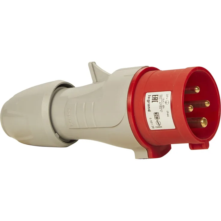Legrand, E 16A Stecker, rot 4-polig (3P+PE), 6h (400V-16A), Schutzart IP44, IK09, 090104