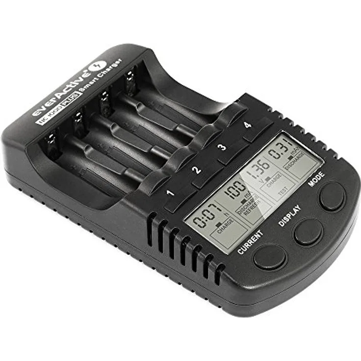 everActive Ladegerät für 4 Akkus AAA AA, professionell und schnell, LCD Anzeige, Kapazitätstest, KFZ Adapter, Modell: NC-1000 Plus