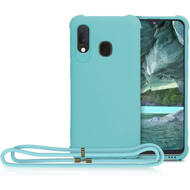 kwmobile Handyhülle, Hülle für Samsung Galaxy A20e - mit Metall Kette zum Umhängen - Silikon Handy Cover Case Schutzhülle