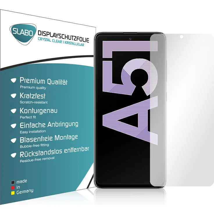 4x Slabo Displayschutzfolie für Samsung Galaxy A51 KLAR Crystal Clear (verkleinerte Folien) Displayfolie Schutzfolie Folie