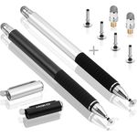 MEKO (die meisten Responsive Stylus Pens) 2 Stück 2 in 1 Kapazitive Precision Disc Eingabestifte mit 4 Ersatz Disc Tipps, 2 Ersatz-Faser-Tipps für alle Touch-Screen-Smartphones & Tablets (Schwarz / Silber)