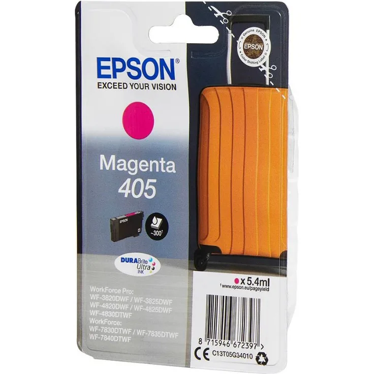 Epson 405 - 5.4 ml - Magenta - Original - Blister mit RF- / aktustischem Alarmsignal - Tintenpatrone - für WorkForce WF-7830, 7835, 7840, WorkForce Pro WF-3820, 3825, 4820, 4825, 4830 (C13T05G34020)