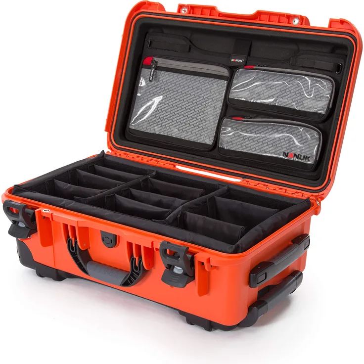 Nanuk 935 Hartschalenkoffer mit Rädern, wasserdicht, Gepolsterte Trennwand mit Deckel, Orange, 935