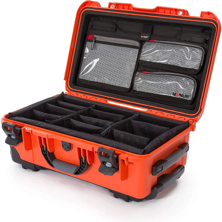 Nanuk 935 Hartschalenkoffer mit Rädern, wasserdicht, Gepolsterte Trennwand mit Deckel, Orange, 935
