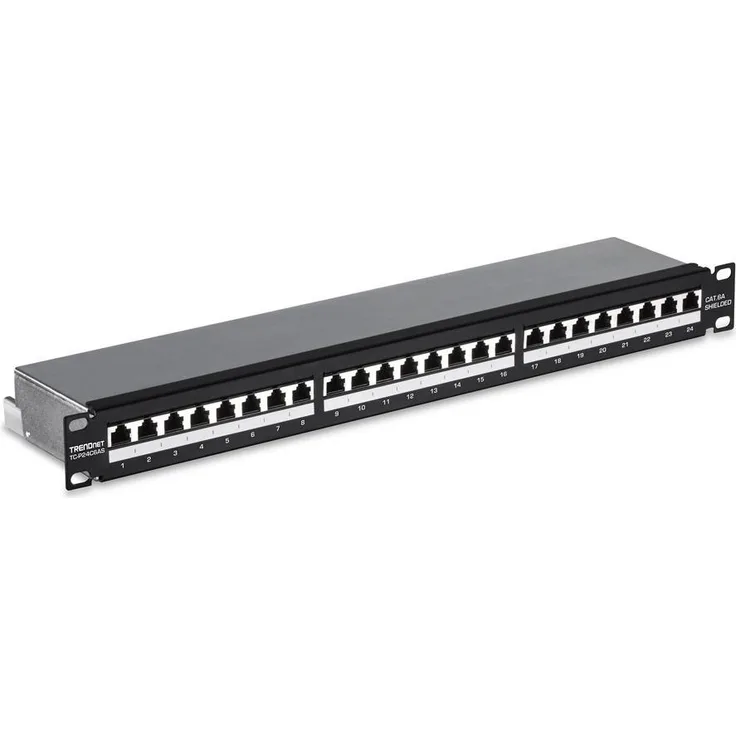 TRENDnet 24-Port Cat6A geschirmtes 1U Patch Panel, 1000BASE-T-10GBASE-T unterstützt, Kompatibel mit cat5e, cat6, cat6a, 110 or Krone Werkzeug, TC-P24C6AS - Preisvergleich