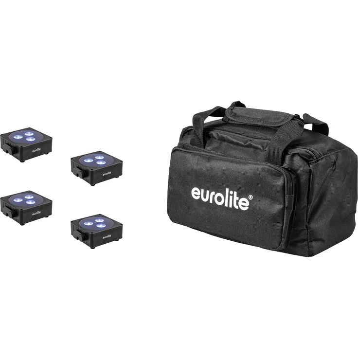 Eurolite Set 4x Akku Flat Light 3 sw, Soft-Bag