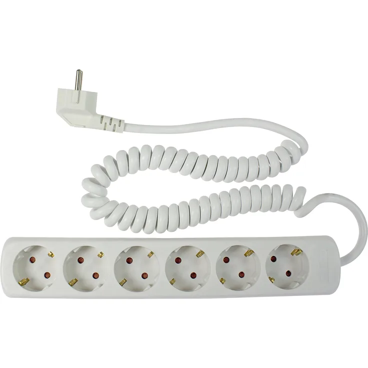 as - Schwabe 11461 6-fach-Steckdosenleiste weiß mit Spiralkabel weiß 2,5m Spiralkabel H05VV-F 3G1,5, IP20 Innenbereich