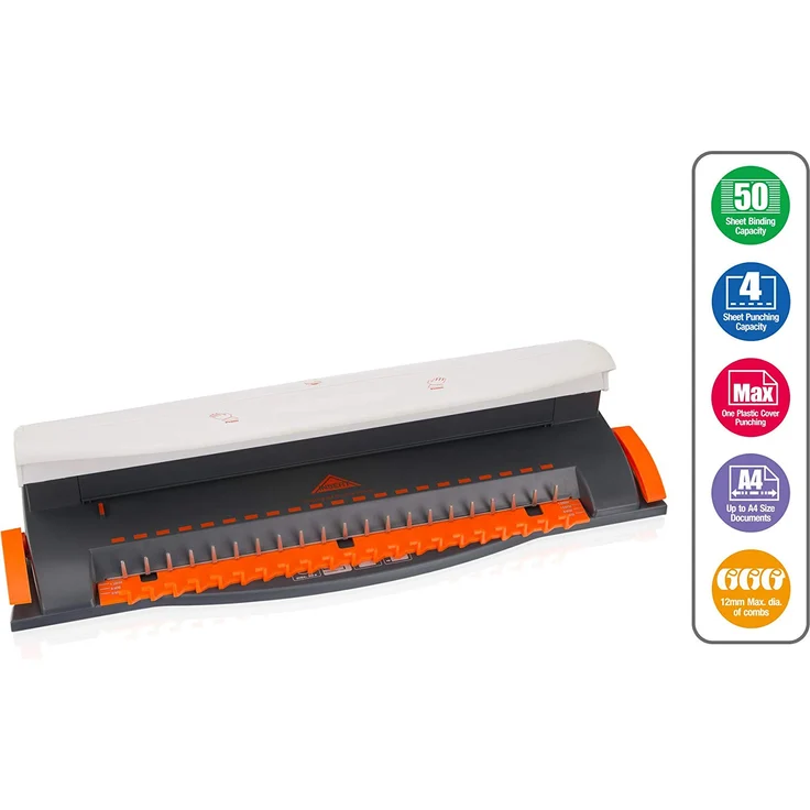 Peach PB200-09 Plastikbindegerät | Personal Binder DIN-A4 | bindet 50 Blatt | max. 12 mm Binderücken | 4 Blatt Stanzkapazität | inkl. 20-teiligem Starterset – Bild 2