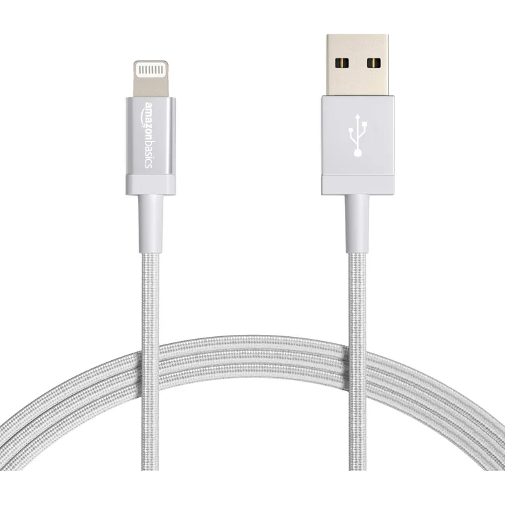AmazonBasics – Verbindungskabel Lightning auf USB-A, Nylon-umflochten, MFi-zertifiziertes Ladekabel für iPhone, silberfarben, 1,82 m – Bild 1