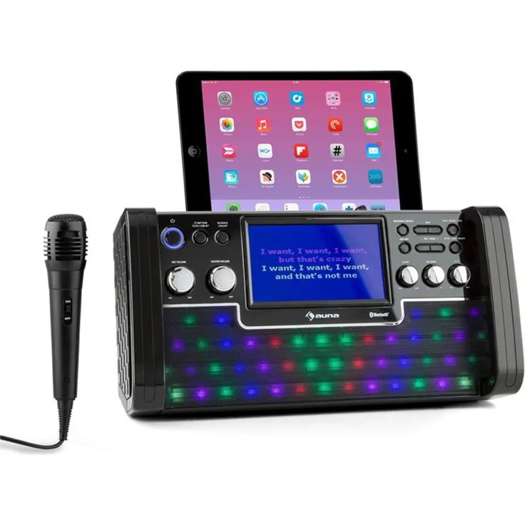 DiscoFever LED Bluetooth-Karaokeanlage LED 7'' TFT-Screen CD USB schwarz Schwarz