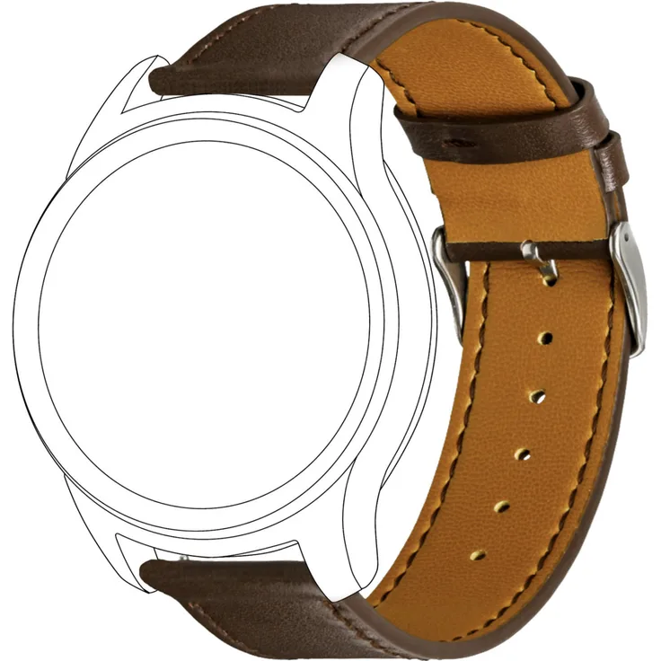 topp - Echtleder Armband mit Ziernaht passend für Samsung Gear Sport, Galaxy Watch 42 mm, Galaxy Active, Garmin Vivomove, Vivoactive3, Braun