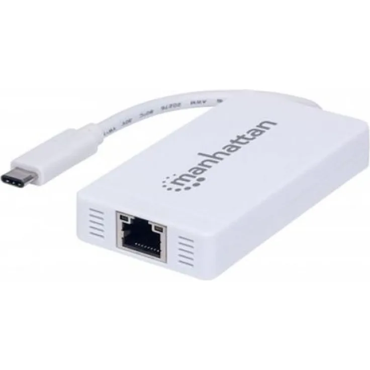 Manhattan 507608 USB Typ C auf 3-Port Hub mit Gigabit-Ethernet-Netzwerkadapter USB-3.1 (G1) weiß