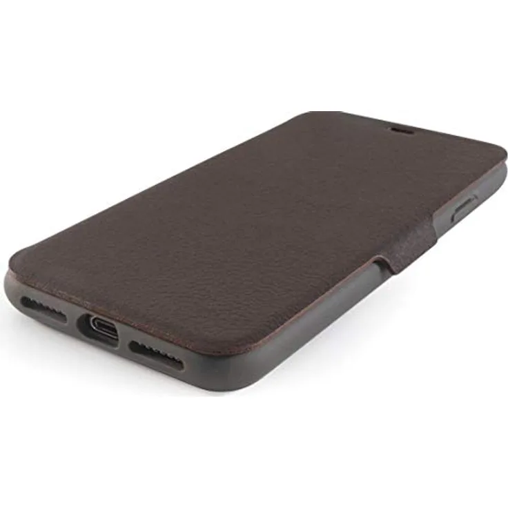 KMP GreenNu ECO Bookcase für iPhone XS - braun - Schutzhülle-Klapphülle aus biobasiertem Leder - individuell verstellbare Standfunktion + extra Kartenfach