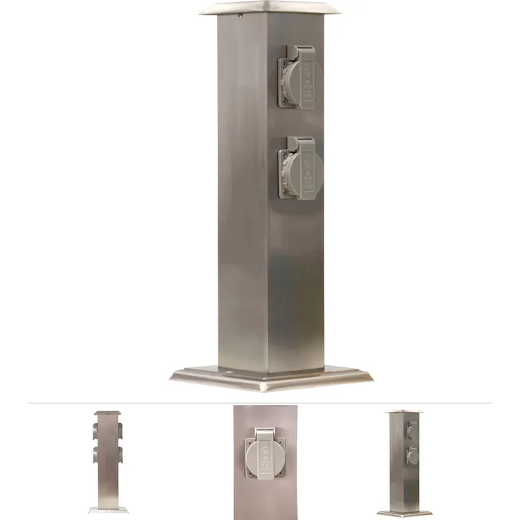 Grafner® Edelstahl Steckdosensäule mit 4 Außensteckdosen Gartensteckdose Energiesäule