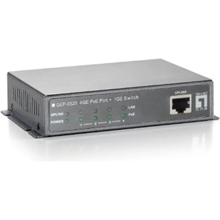 Level One GEP-0520 4-Port Gigabit PoE mit 1-Port Desktop Switch (inkl. Power Adapter)