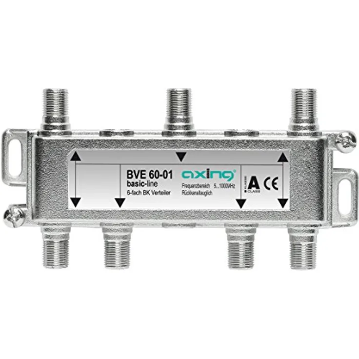 Axing BVE 60-01 6-Fach BK-Verteiler (5-1000 MHz) für Kabelfernsehen und DVB-T2 HD, F-Anschlüsse