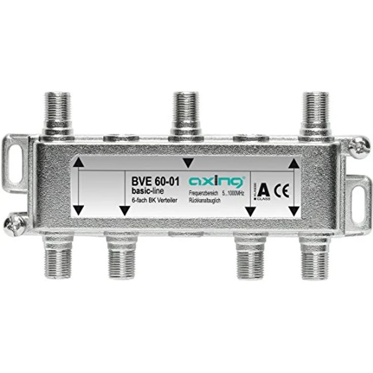 Axing BVE 60-01 6-Fach BK-Verteiler (5-1000 MHz) für Kabelfernsehen und DVB-T2 HD, F-Anschlüsse