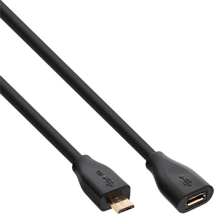 InLine 32750P Micro-USB Verlängerung, USB 2.0 Micro-B Stecker auf Buchse, schwarz, vergoldete Kontakte, 5m