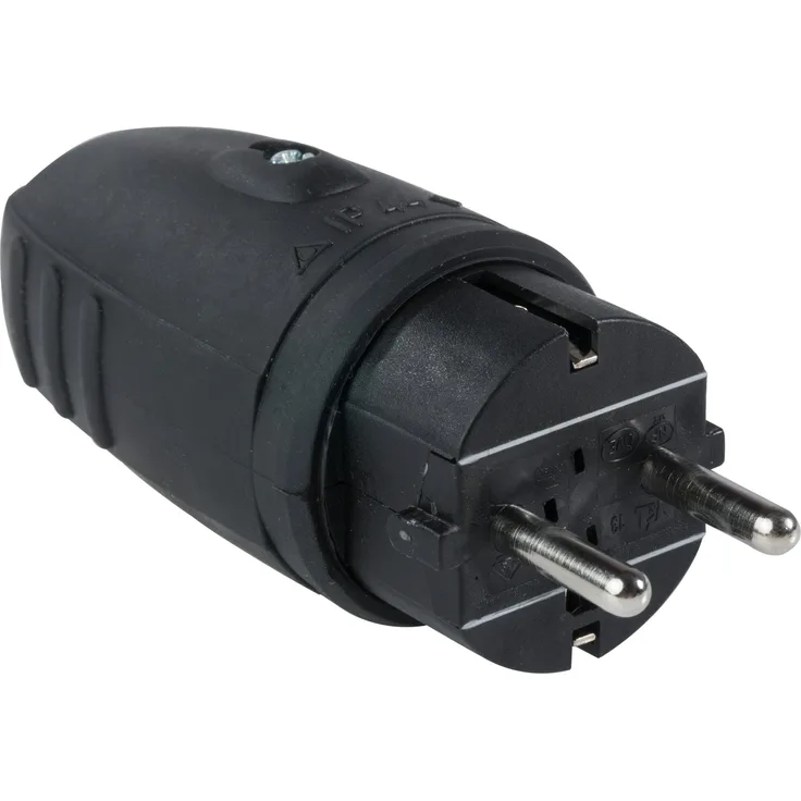 as - Schwabe Gummi-Stecker 230 V - 16 A ohne Kabel – Schuko-Stecker mit doppeltem Schutzkontakt – Schutzkontakt-Stecker für den Außenbereich – IP 44 – Made in Germany – Schwarz I 60410