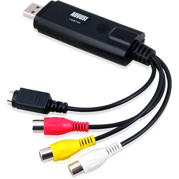 August VGB100 USB 2.0 Video Capture Kabel - Audio und Video Grabber für Windows 8 / 7 / Vista / XP - incl. S-Video- und Cinch-Kabel sowie Software