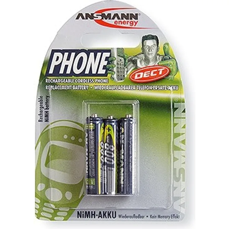 ANSMANN Akku AAA Micro 800mAh 1,2V NiMH für Schnurlostelefon 3 Stück - Wiederaufladbare Batterien mit geringer Selbstentladung maxE - Akkus ideal für schnurloses Telefon DECT - Rechargeable Battery