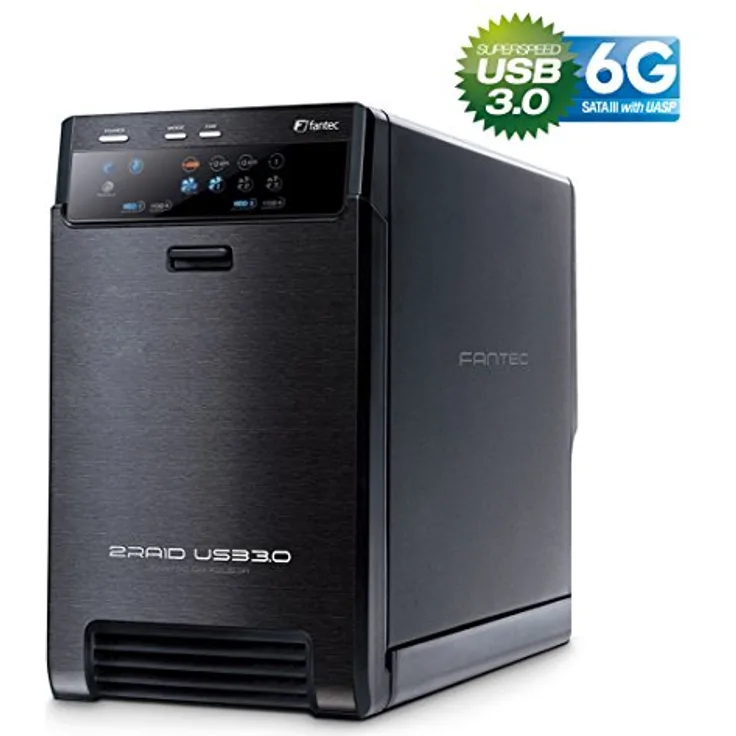 FANTEC Qb-X2US3R Externes 2-fach Festplattengehäuse (für 2x 8, 89 cm (3, 5 Zoll) SATA Festplatten, USB 3.0 SuperSpeed, Raid Funktion (0-1-JBOD-Big), 60 mm Lüfter Temperaturgeregelt, Aluminium)