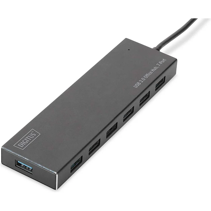 DIGITUS USB-Hub - 7 Ports - Super-Speed USB 3.0 - 5 GBit-s - Plug&Play - Aluminium-Gehäuse - Schwarz – Bild 1