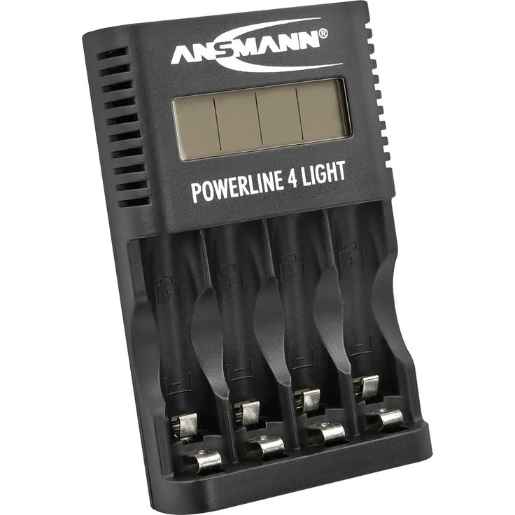 ANSMANN Akku-Ladegerät für 4x AA & AAA NiMH Akkus - Batterieladegerät mit Einzelschachtüberwachung, automatische Abschaltung, Erhaltungsladung, LCD-Display & USB Lader - Powerline 4 Light