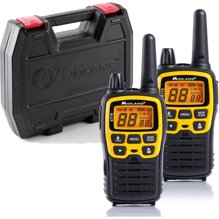 Midland XT70 Adventure PMR-Walkie Talkie Kofferset, 2x Funkgeräte mit bis zu 12 km Reichweite, mit LCD-Display und Micro-USB-Ladebuchse, für Kinder und Outdoor